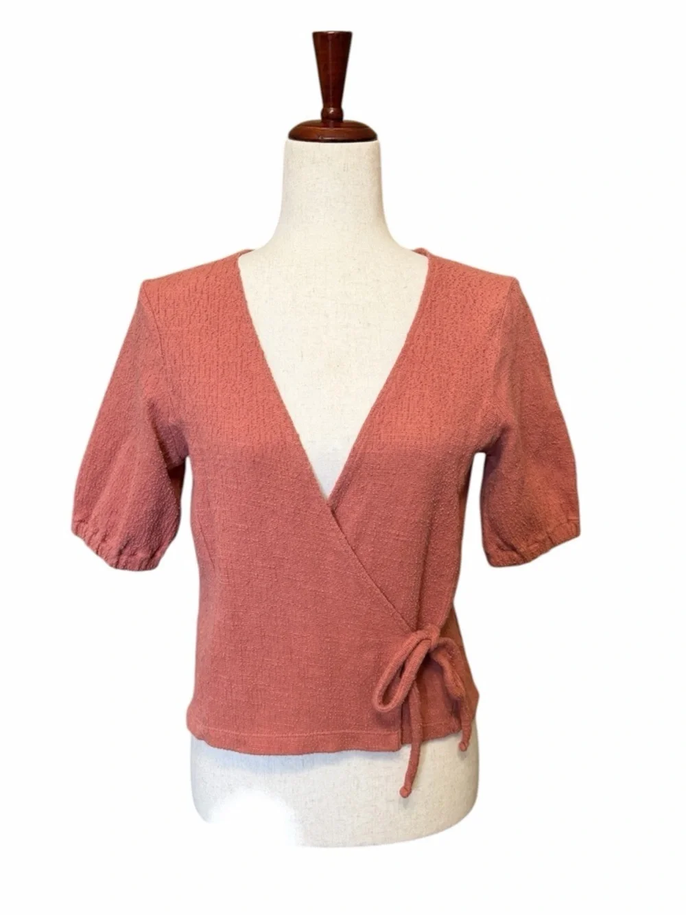 Madewell Texture & Thread Puff-Sleeve Wrap Top Sweet Dahlia Size S #2156